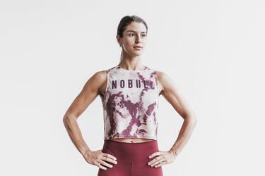 Nobull Muscle Tie-Dye Women's Tank Tops Rose Dark Red | Australia (DL2798)